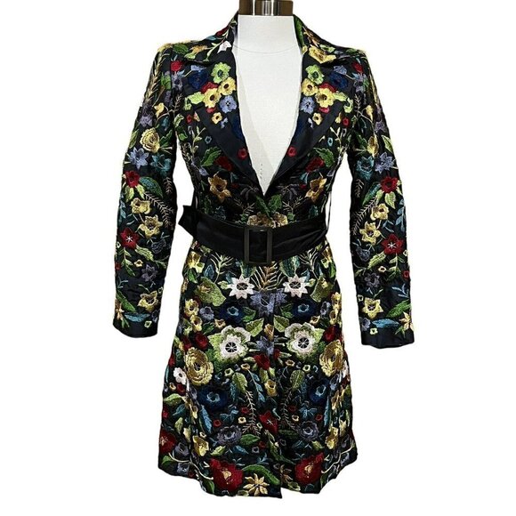 BIYA Johnny Was Embroidered Floral Silk Trench Coat Multicolor Size XS B… - Picture 1 of 13